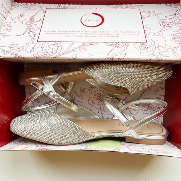 Journee Nysha Rhinestone Sparkle Formal Flats Womens 9 Silver - Picture 4 of 12